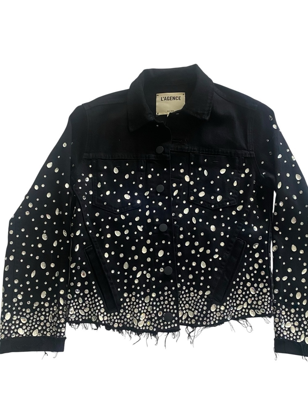 L'AGENCE Black Crystal-Embellished Denim Jacket